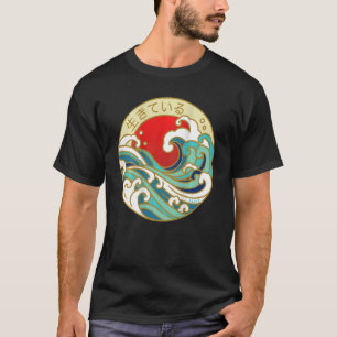 Camiseta Estilo Japonês Skatewear Beach Onda Sunset Para