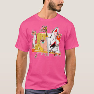 Camiseta Estilo Kitsune da Máscara de Anime do Japão Samura