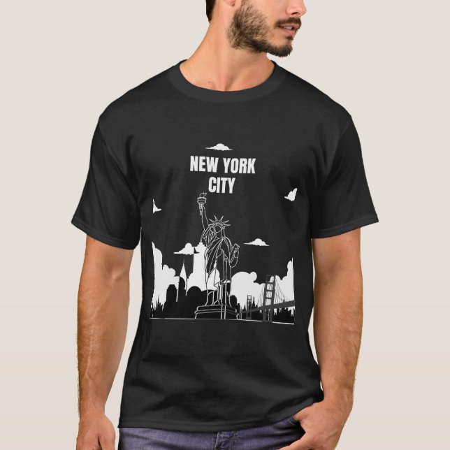 camiseta estilo linha de cenário da cidade de nova (Frente)