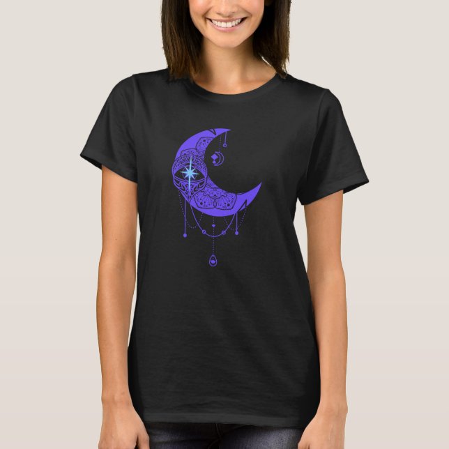 Camiseta Estilo Mandala Crescente Roxo Olho Vigiante Da Lua (Frente)