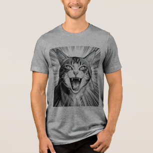 Camiseta Estilo Mangá de Gato Rugindo Ferozmente