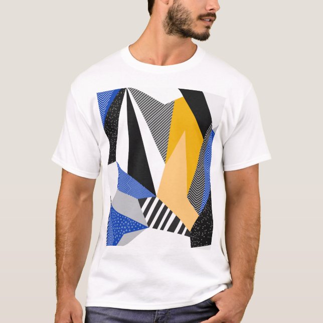 Camiseta Estilo Memphis: Colagem Geométrica Criativa. (Frente)