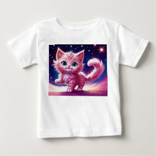 Camiseta Estilo moderno do felino rosa de animais cósmicos