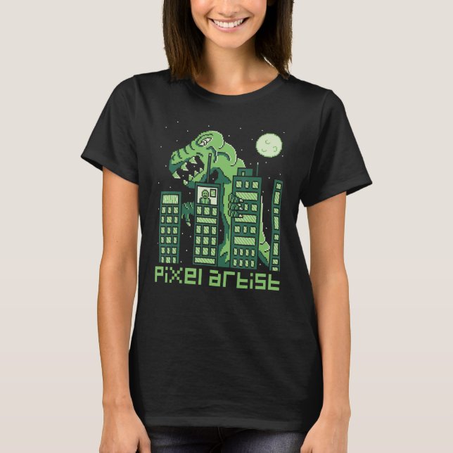 Camiseta Estilo Monstro do Artista Pixel Estilo Retro Compu (Frente)