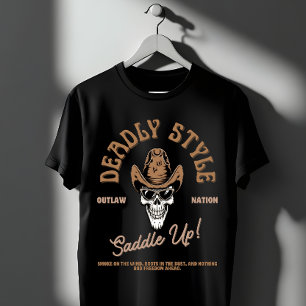 Camiseta Estilo Mortal – Vibrações de Crânio de Fora da Lei