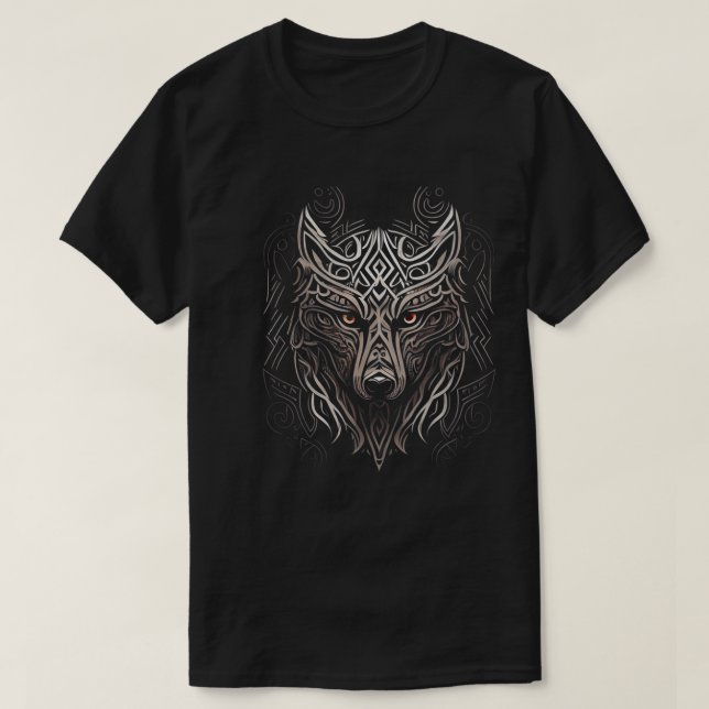 Camiseta Estilo Norse Viking Wolf Tattoo Wildlife Animal V2 (Frente do Design)