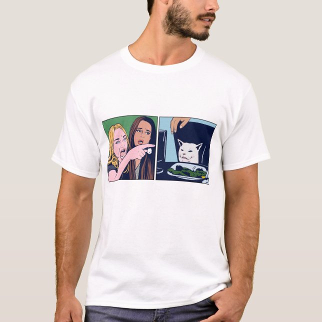 Camiseta estilo Pop art com meme de mulher gritand (Frente)