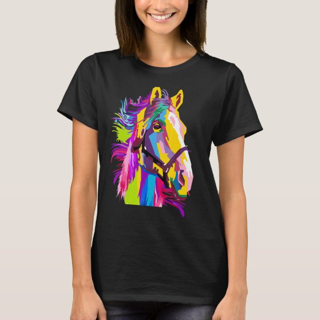 Camiseta Estilo Pop de Cabeça Colorida do Cavalo (Frente)