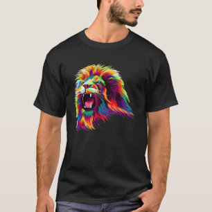 Camiseta Estilo Pop de Retrato do Leão Africano Colorido