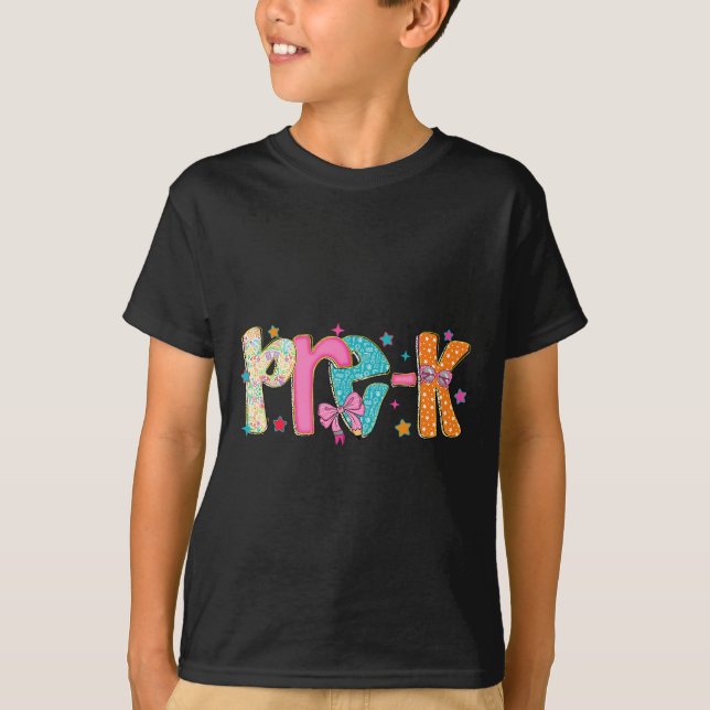 Camiseta Estilo Preppy Pré-K Volta às Aulas Professores Pré (Frente)