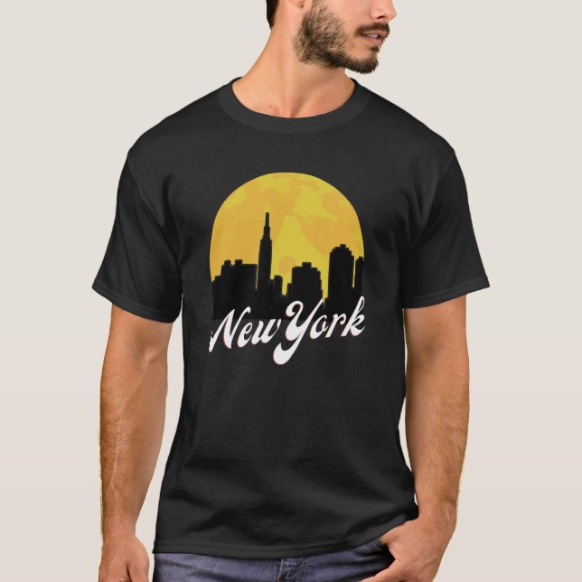 Camiseta Estilo Retro 1970 - Nova Iorque Skyline Sunset (Frente)