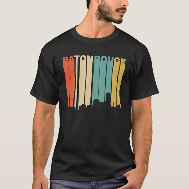 Camiseta Estilo Retro 1970 s Baton Rouge Louisiana Skyline  (Frente)