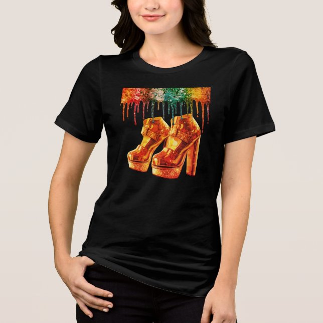 Camiseta Estilo Retro 1970 Stack Shoes em Manga Curta Preta (Frente)