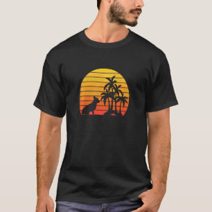 Camiseta Estilo Retro Desgastado Pôr do Sol Com Sil Corgi