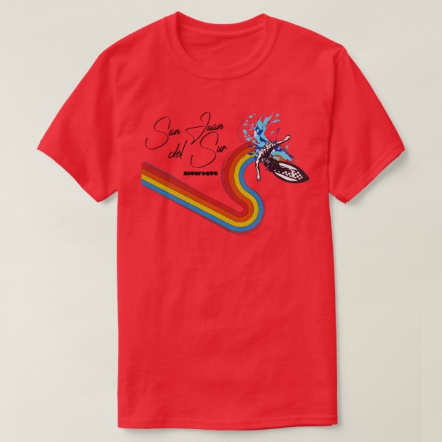 Camiseta Estilo retrô dos anos 70 e 80 Onda arco-íris surfa (Frente do Design)
