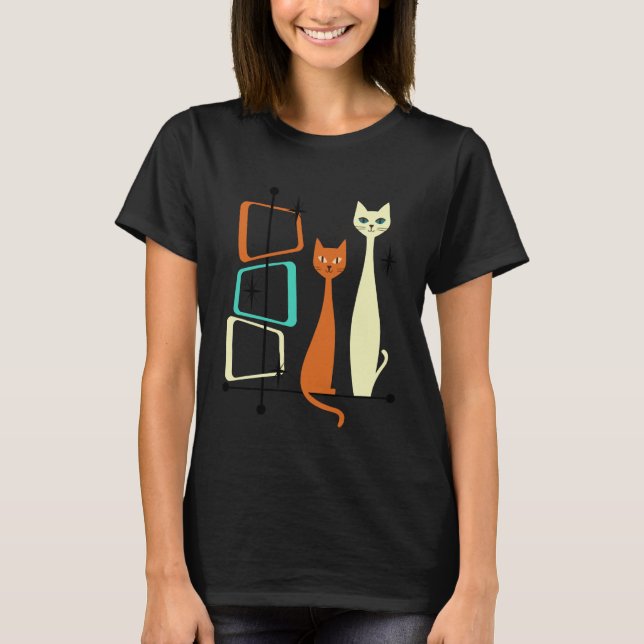 Camiseta Estilo Retro Meados do Século Modern Cats (Frente)