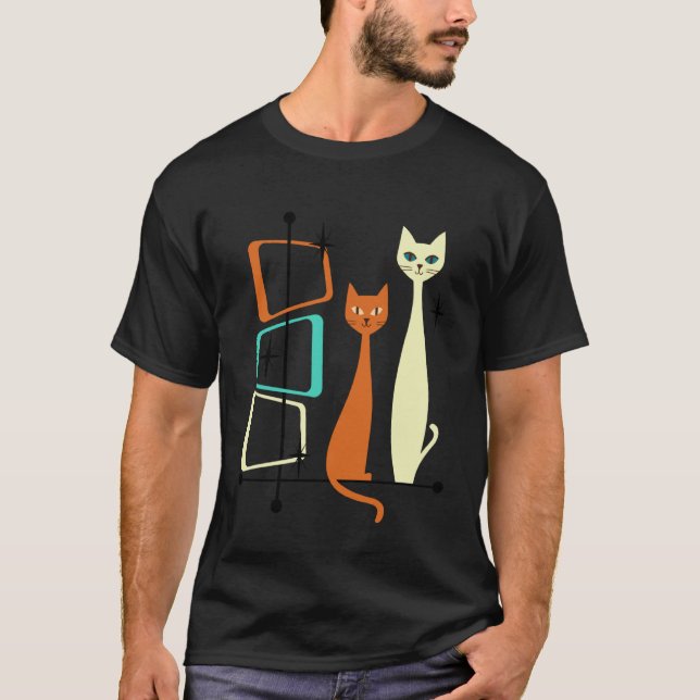Camiseta Estilo Retro Meados do Século Moderno Gat (Frente)