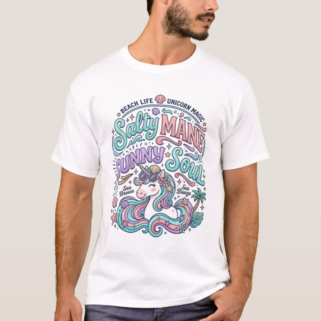 Camiseta Estilo Retrô Unicórnio Crina Salgada Alma (Frente)