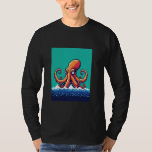 Camiseta Estilo Retroativo de 32 bits - Pixel Art Kraken