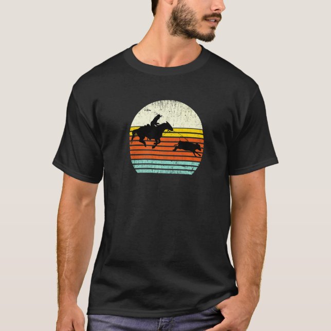 Camiseta Estilo Sol Retro de Roping Bezerro Cavalo Vaqueiro (Frente)