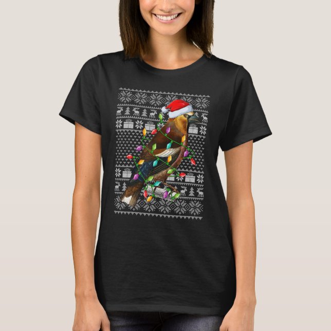 Camiseta Estilo Suave Feio Luzes Xmas Papais noeis Finches  (Frente)