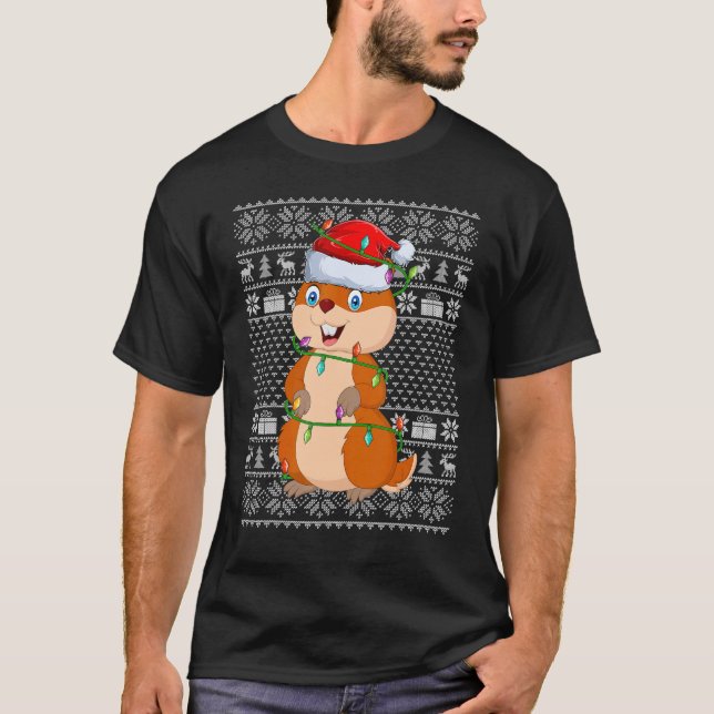 Camiseta Estilo Suave Feio Luzes Xmas Papais noeis Gopher C (Frente)