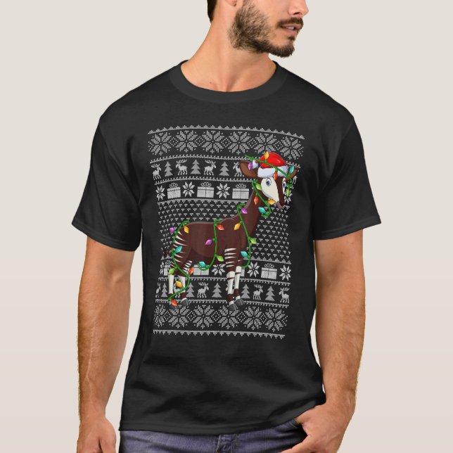 Camiseta Estilo Suave Feio Luzes Xmas Papais noeis Okapi Ch (Frente)