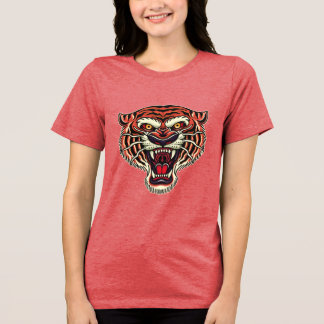 Camiseta Estilo Tatuagem de Cabeça de Tigre Old Sc