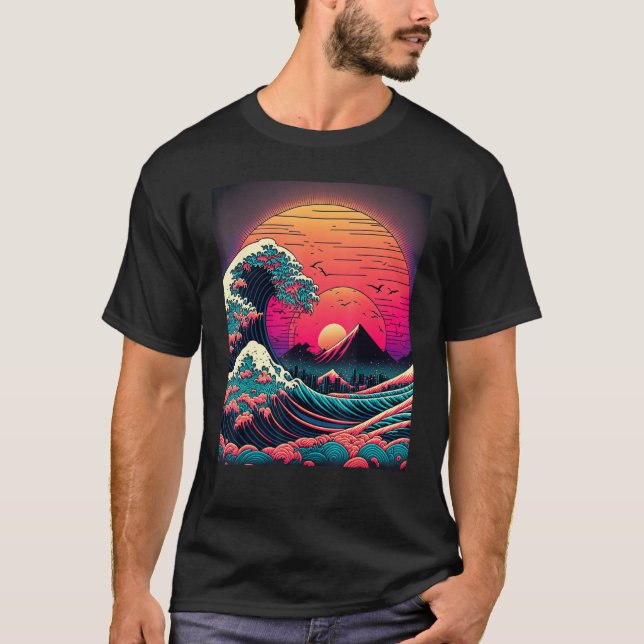 Camiseta Estilo Ukiyo-e de Arte Japonesa Onda Retroactiva d (Frente)