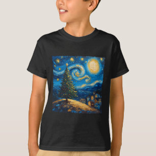 Camiseta Estilo Van Gogh A Árvore De Natal Da Noite Estrela
