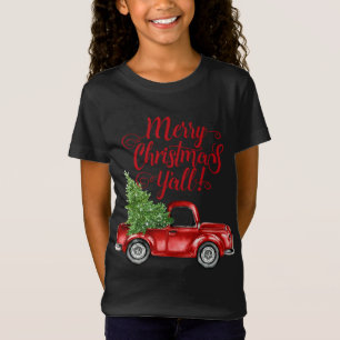 Camiseta Estilo Vintage Fazenda Caminhão Vermelho Feliz Nat