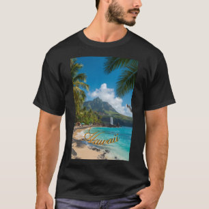 Camiseta Estilo Vintage Havaiano Palmeiras Mar Azul Céu Via
