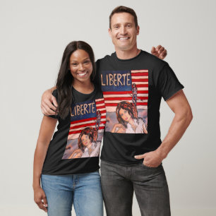 Camiseta Estilo Vintage Liberté Retrato com Bandeira Americ