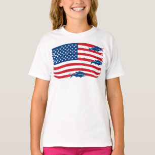 Camiseta Estilo Vintage Pesca Bandeira Americana Vermelha A