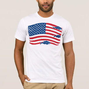 Camiseta Estilo Vintage Pesca Bandeira Americana Vermelha A