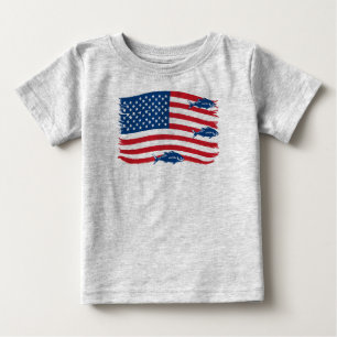 Camiseta Estilo Vintage Pesca Bandeira Americana Vermelha A