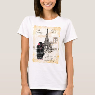 Camiseta Estilo Vintage Poodle Impressão de Torre Eiffel P