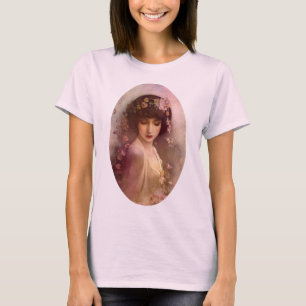 Camiseta Estilo Vintage Retrato da Linda Mulher Floral