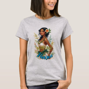 Camiseta Estilo Vintage Viagem Honolulu Hula Girl Havaiana