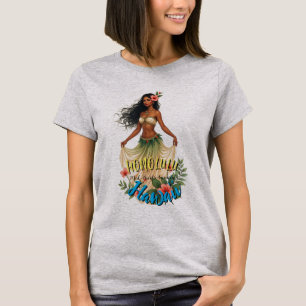 Camiseta Estilo Vintage Viagem Honolulu Hula Girl Havaiana