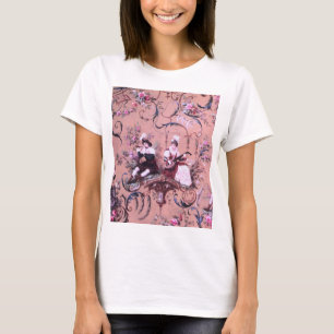 Camiseta Estilo Vitoriano Cinzento Rosa-Rosa Vintage Francê