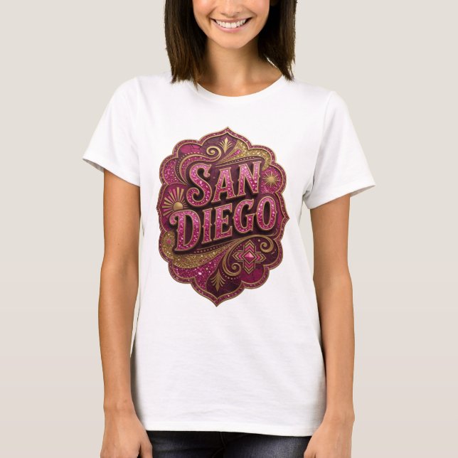 Camiseta Estilosa Rosa com Slogan de SAN DIEGO (Frente)