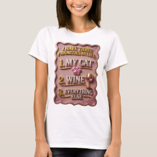 Camiseta Estiloso Ouro MEU GATO VINHO TUDO MAIS Impressão