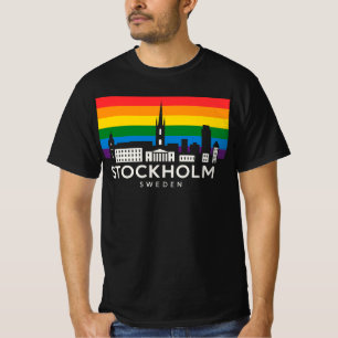 Camiseta Estocolmo Cidade Suécia Bandeira Arco-íris Criança