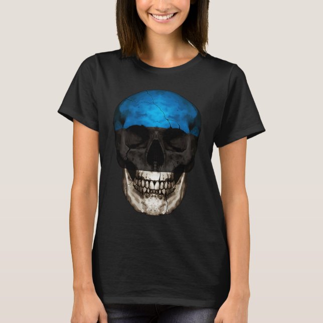 Camiseta Estonia Flag Skull Estonian Roots Proud Patriotic (Frente)