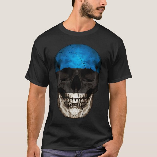 Camiseta Estonia Flag Skull Estonian Roots Proud Patriotic (Frente)