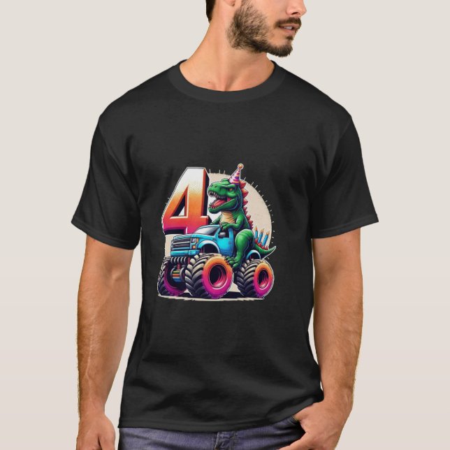 Camiseta Estou 4 Feliz 4.º aniversário Engraçado Dinossauro (Frente)