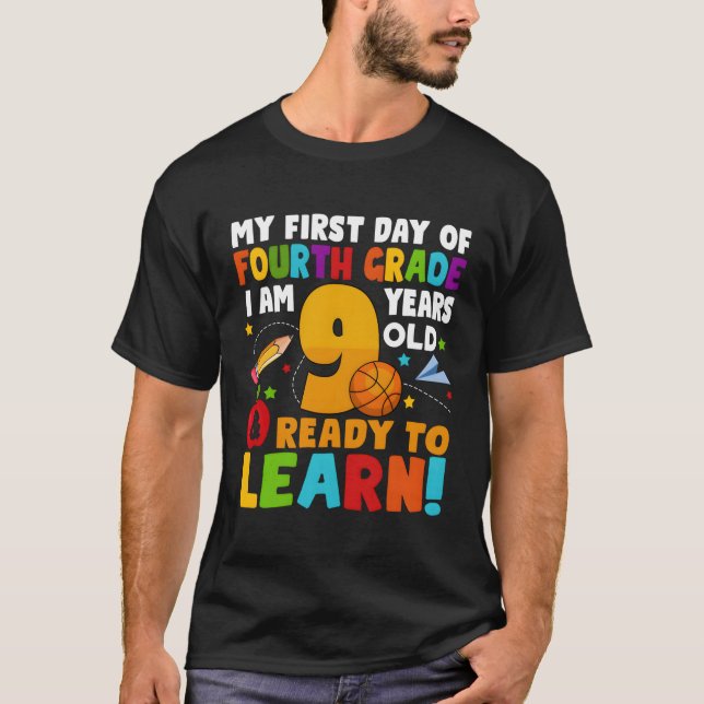 Camiseta Estou 9 Prontos Para Aprender As Minhas Costas À 4 (Frente)