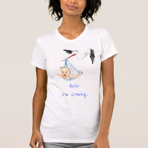 Camiseta Estou a caminho. Bebê do Carregando Stork Engraç