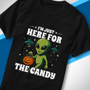 Camiseta Estou Aqui Apenas Pelo Doce Alien Cute Halloween